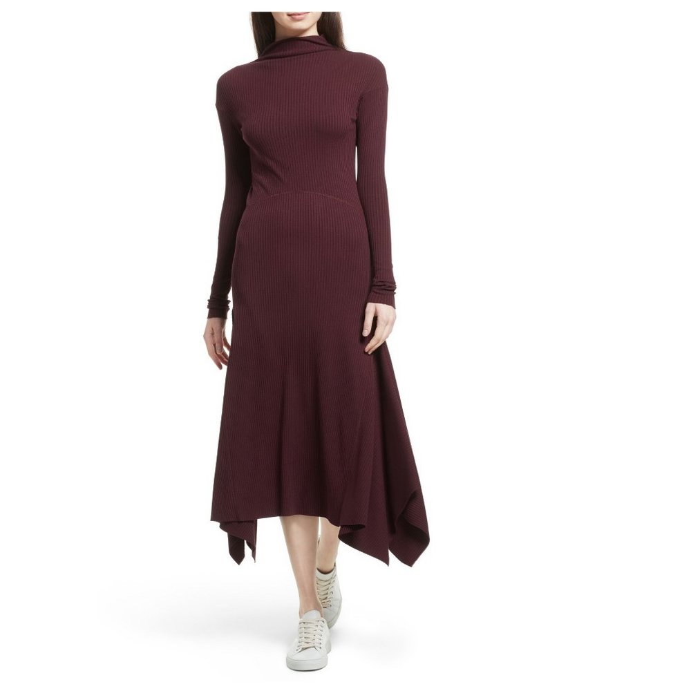 NWT Theory Ribbed Cozy Sweater Wool Blend Mid Length Dress